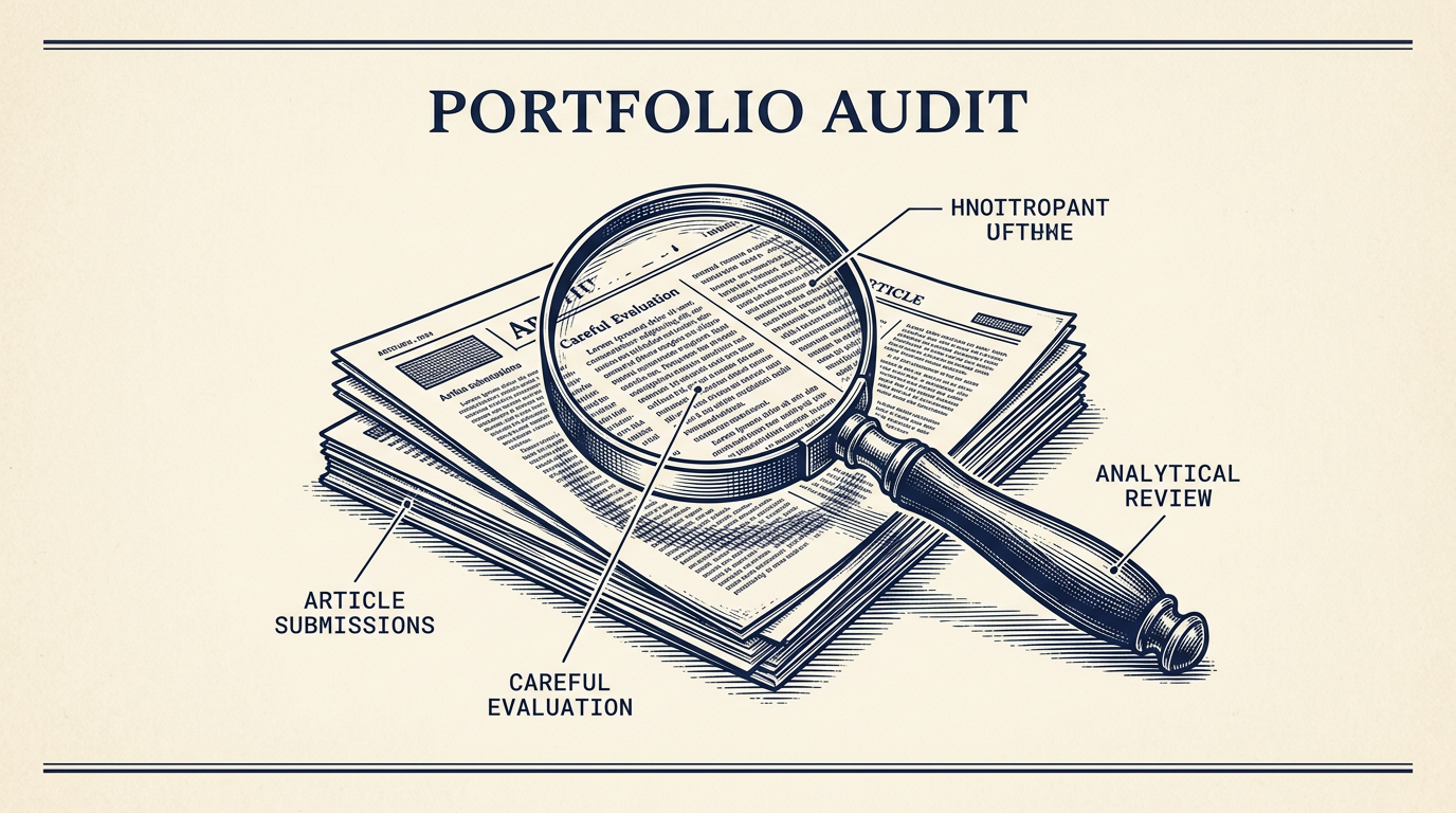 The thirty-minute portfolio audit: pull three articles, count claims, check the writer, test intent match, verify maintenance