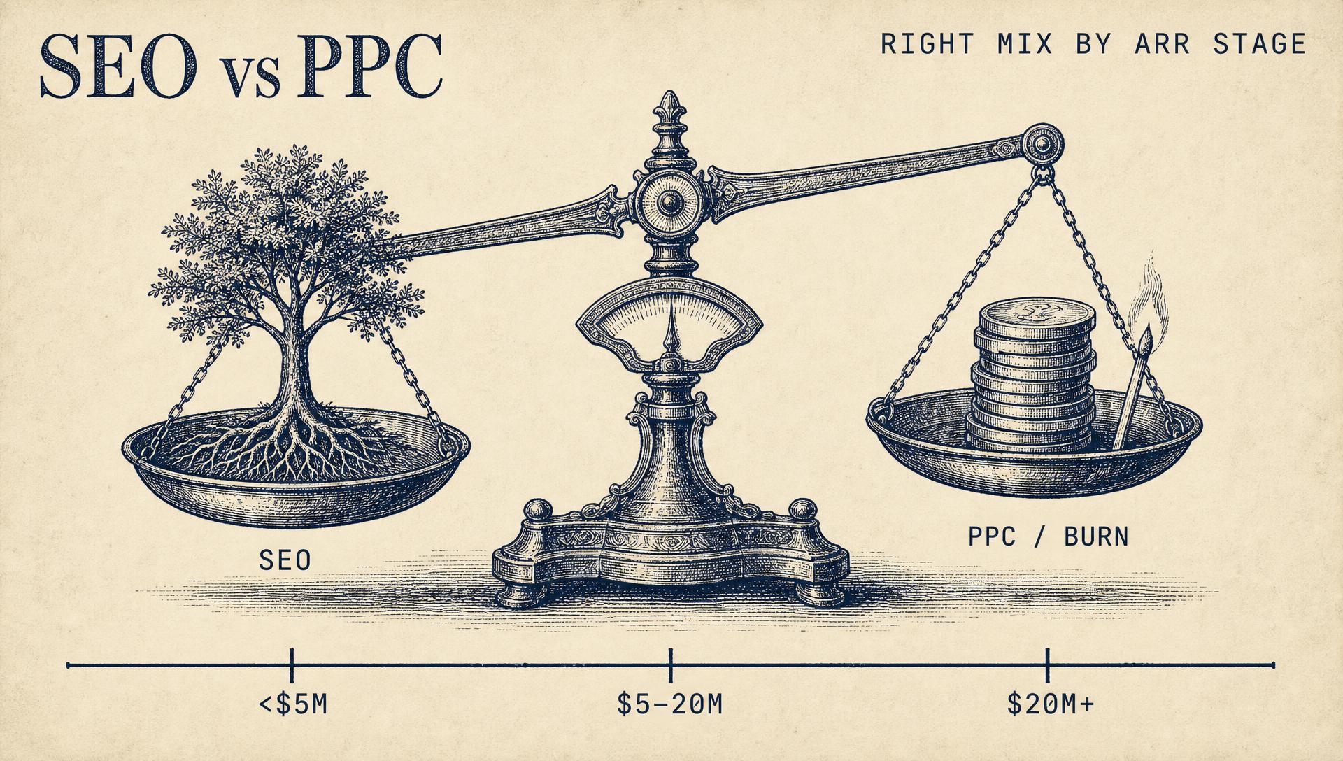 SEO vs PPC for B2B SaaS: the right mix by ARR stage